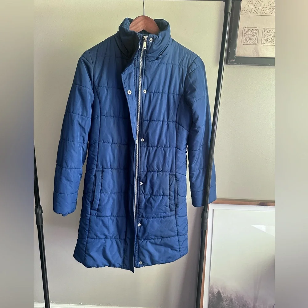 Banana Republic Women’s Down Puffer Jacket – Size XS | Blue Long Winter Coat - Picture 3 of 16